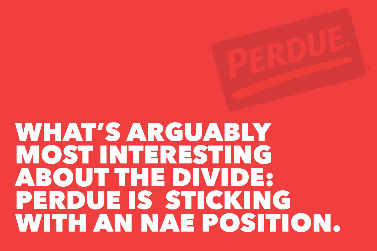 What’s arguably most interesting about the divide: Perdue is sticking with an NAE position. 